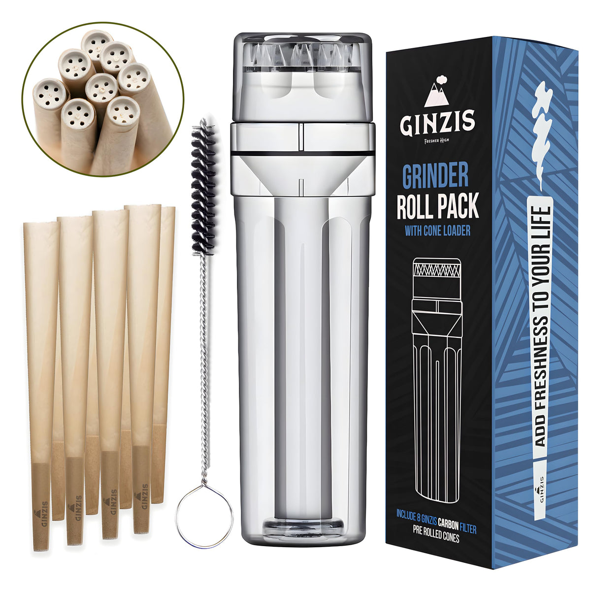 Ginzis 3-in-1 herb grinder-cone loader for precise grind and loading