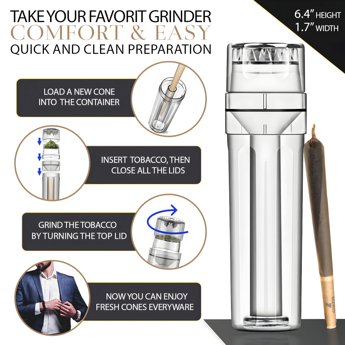 Ginzis portable cone filler for on-the-go preroll creation
