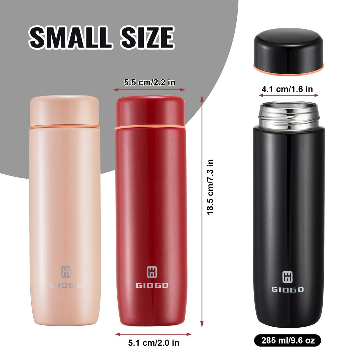 GIOGD stainless steel insulated bottle red cap highlights durability