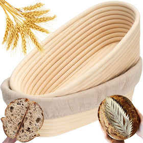 GIONG banneton oval 10in front view for shaping oval loaves with crust pattern