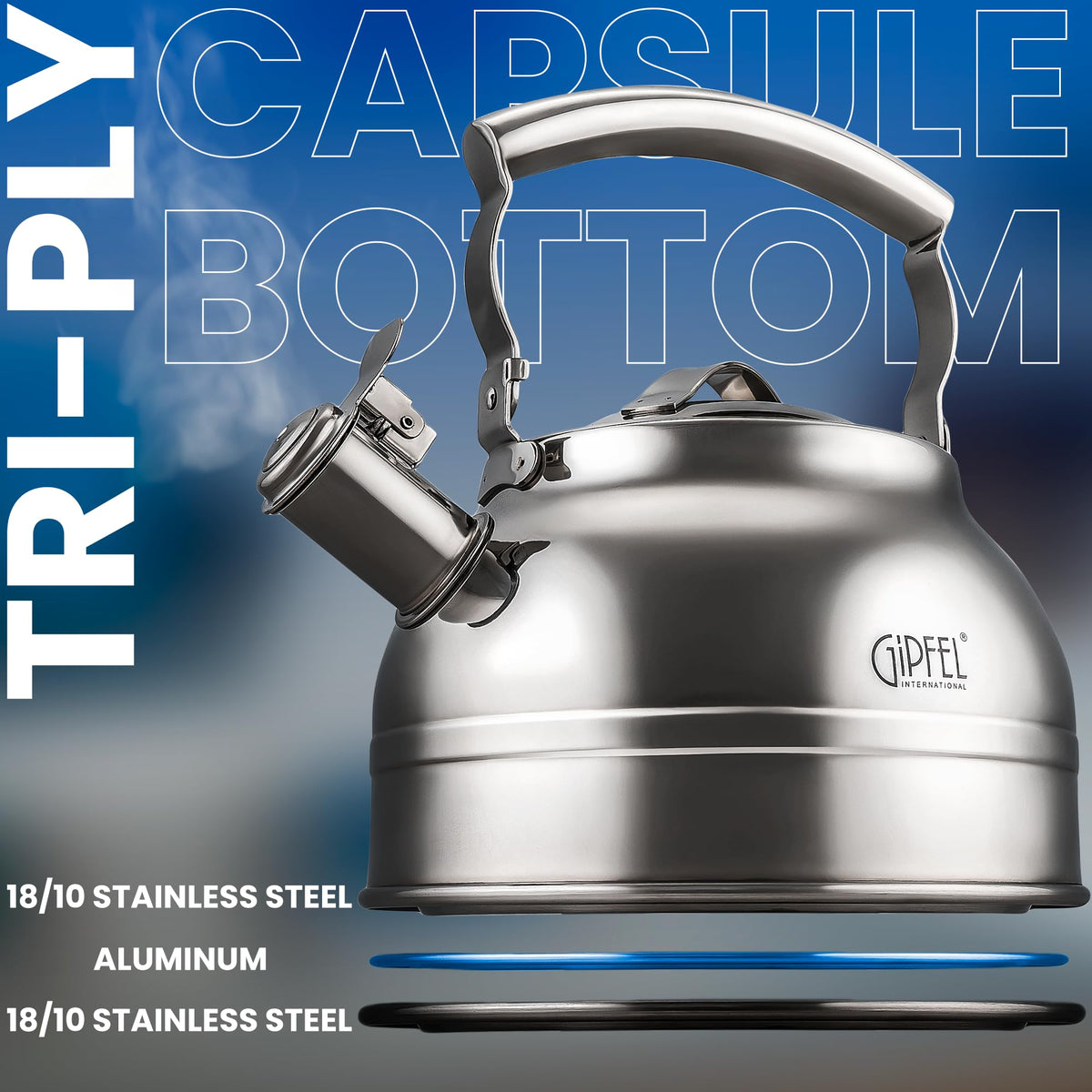 GIPFEL International ergonomic handle promotes comfortable, controlled pouring.