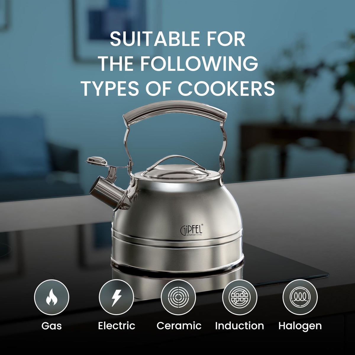 GIPFEL International stainless steel teapot resists rust for lasting use.