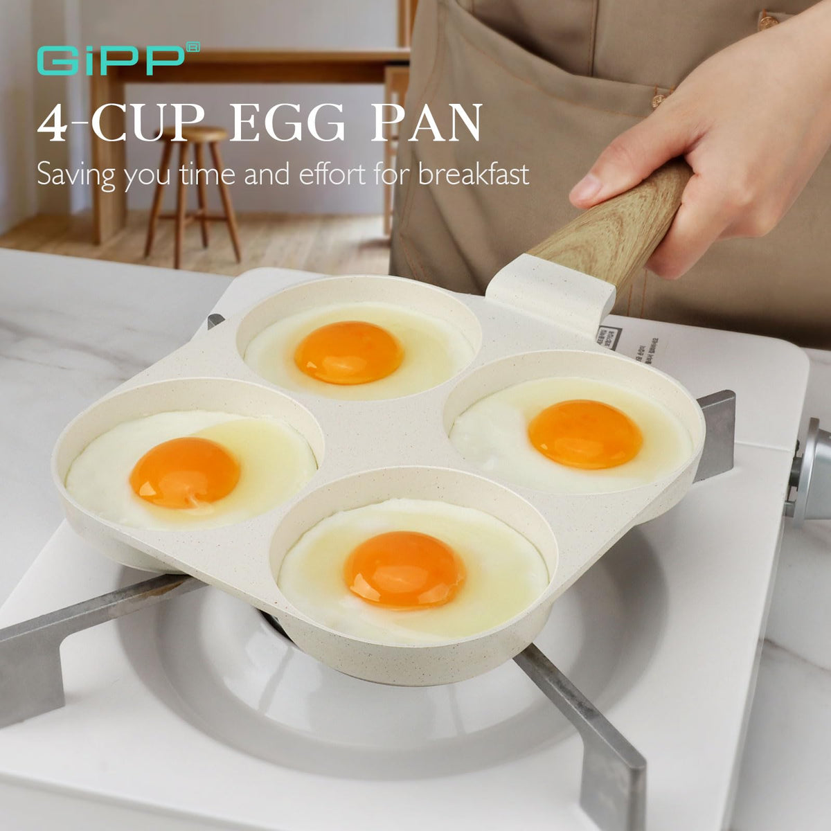 GiPP egg pan with heat-resistant handle enables safe, comfortable cooking