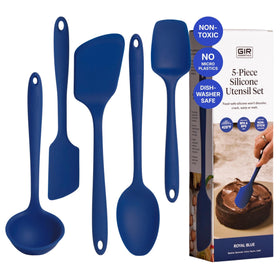 GIR 5-piece silicone utensils set spatula on nonstick pan, safe and easy to clean