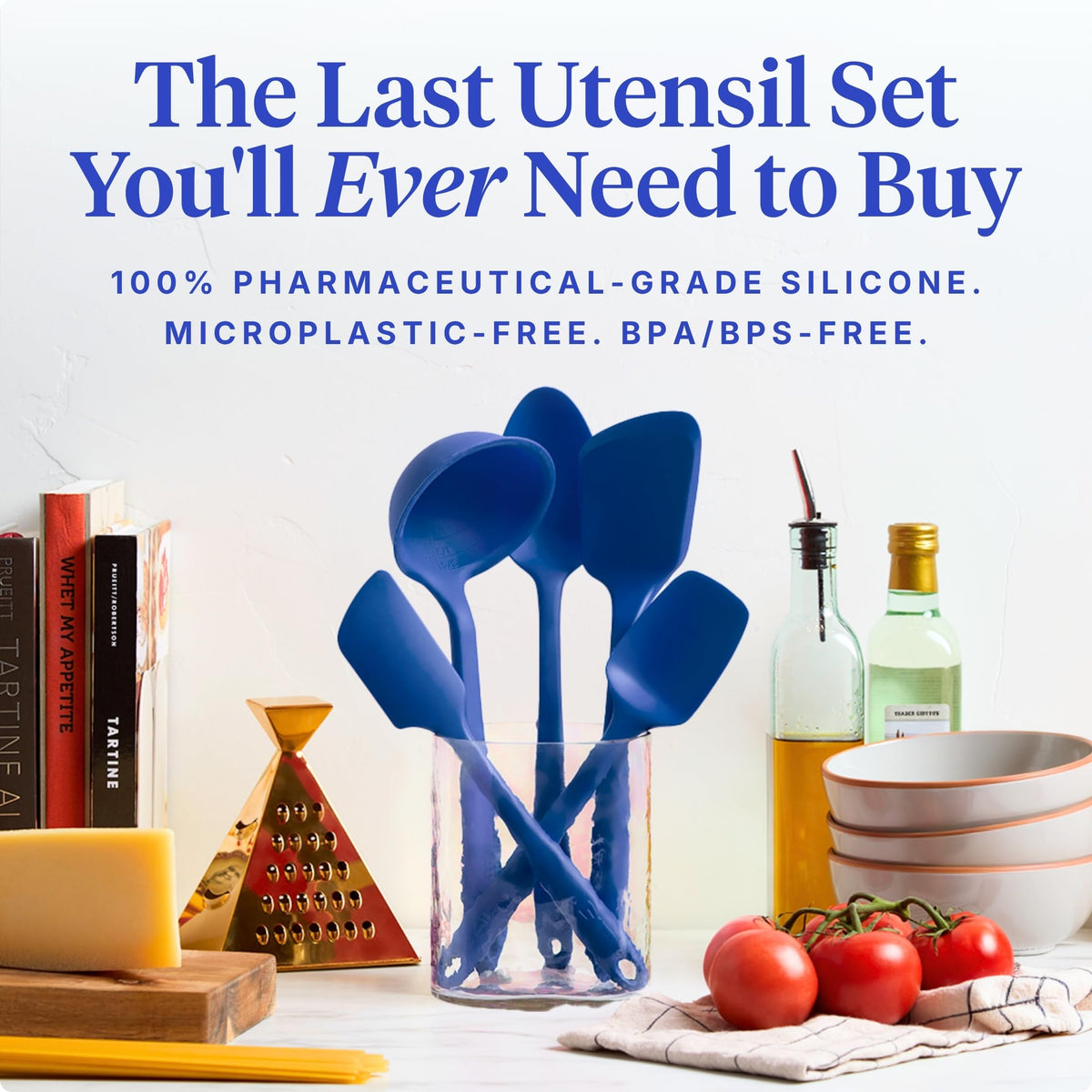 GIR 5-piece silicone utensils set spoon stirring smoothly in a pan