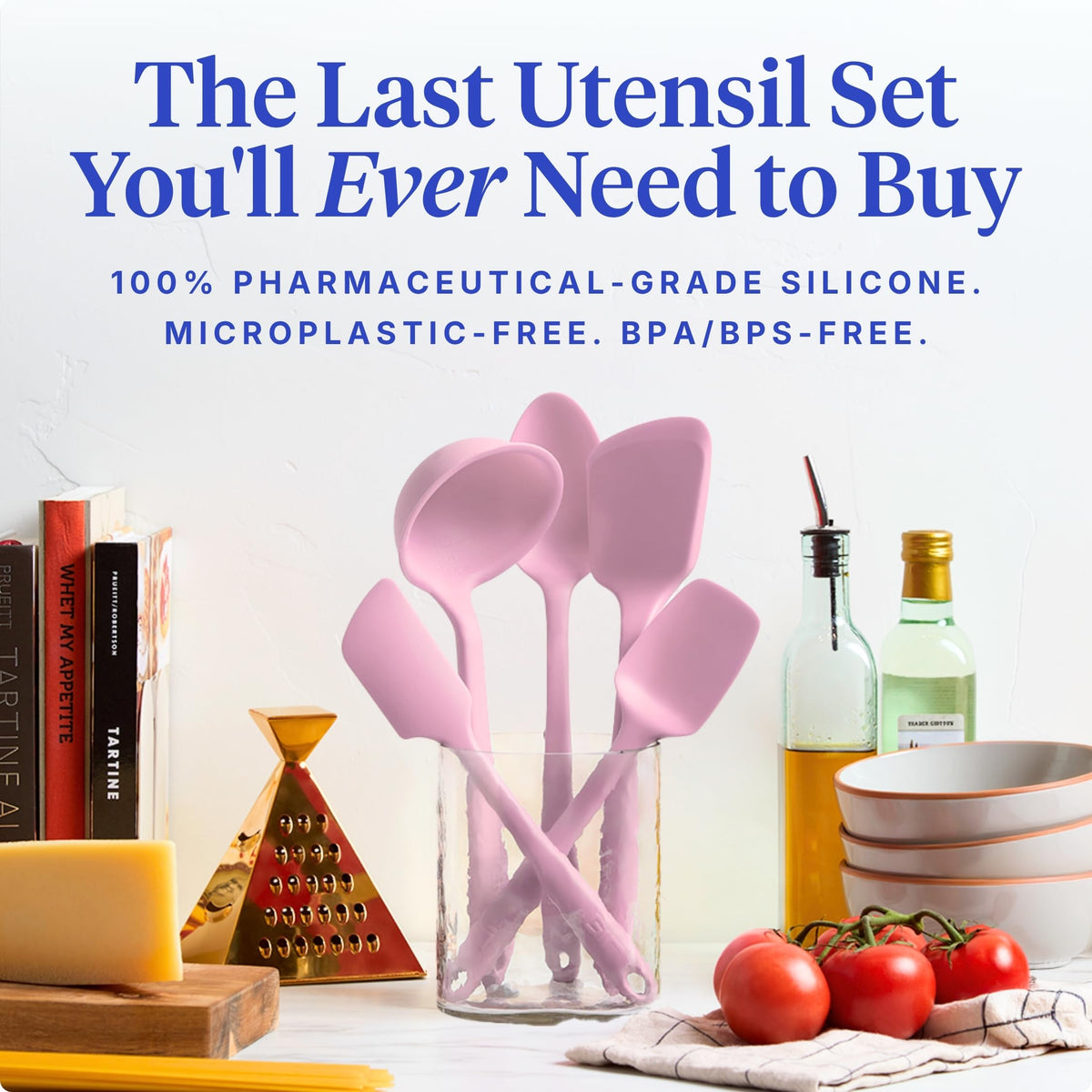 GIR 5-Piece Silicone Utensils Set rose spoon versatile for stirring and tasting