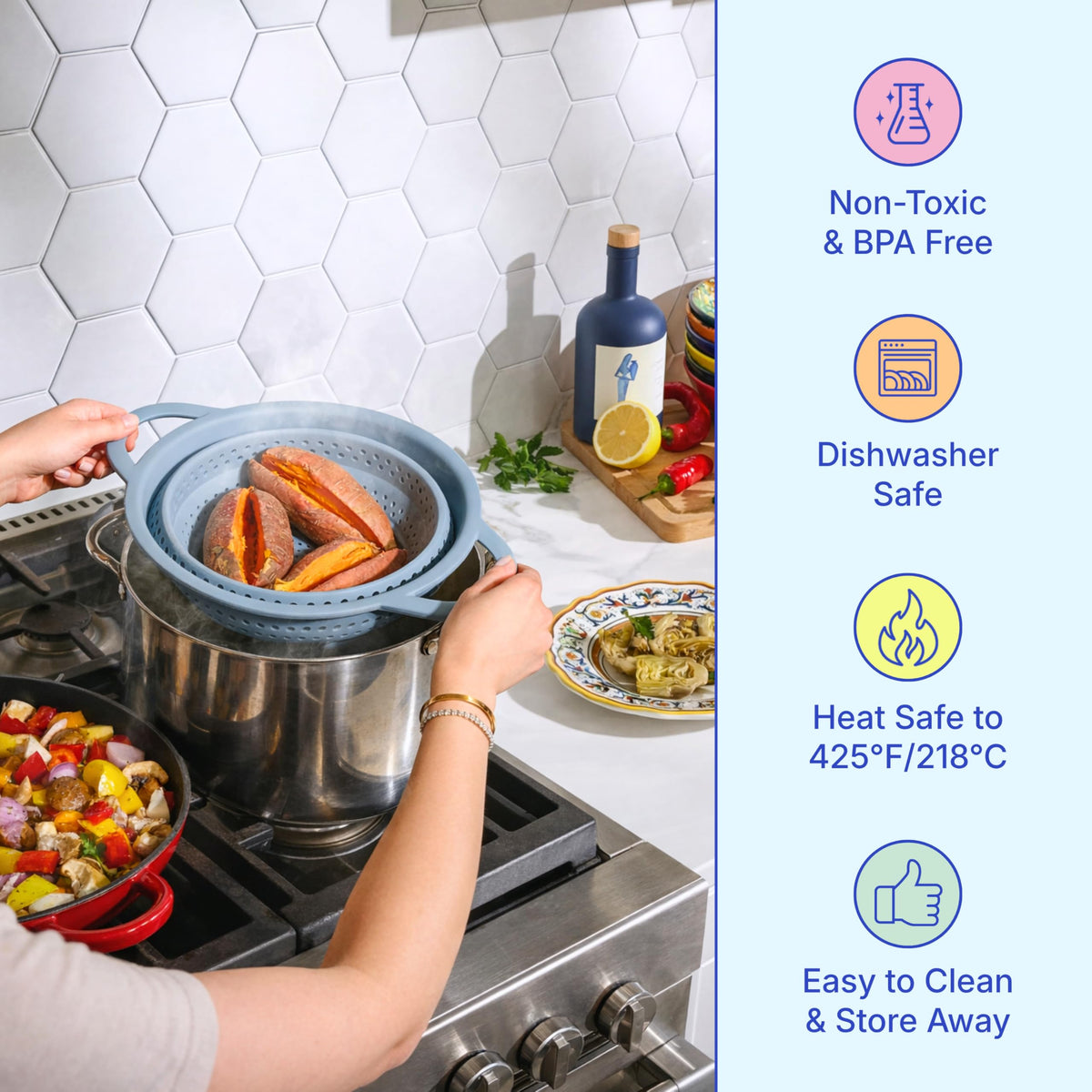 GIR collapsible silicone colander BPA-free and heat resistant