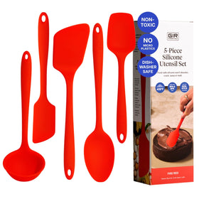 GIR fire-red spatula, durable silicone ideal for flipping without scratching nonstick cookware.