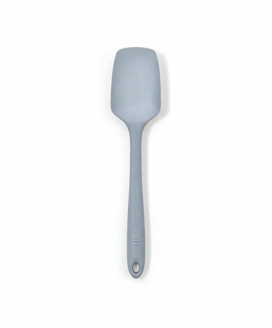 GIR Get It Right spoonula, slate front view for precise scraping and mixing.
