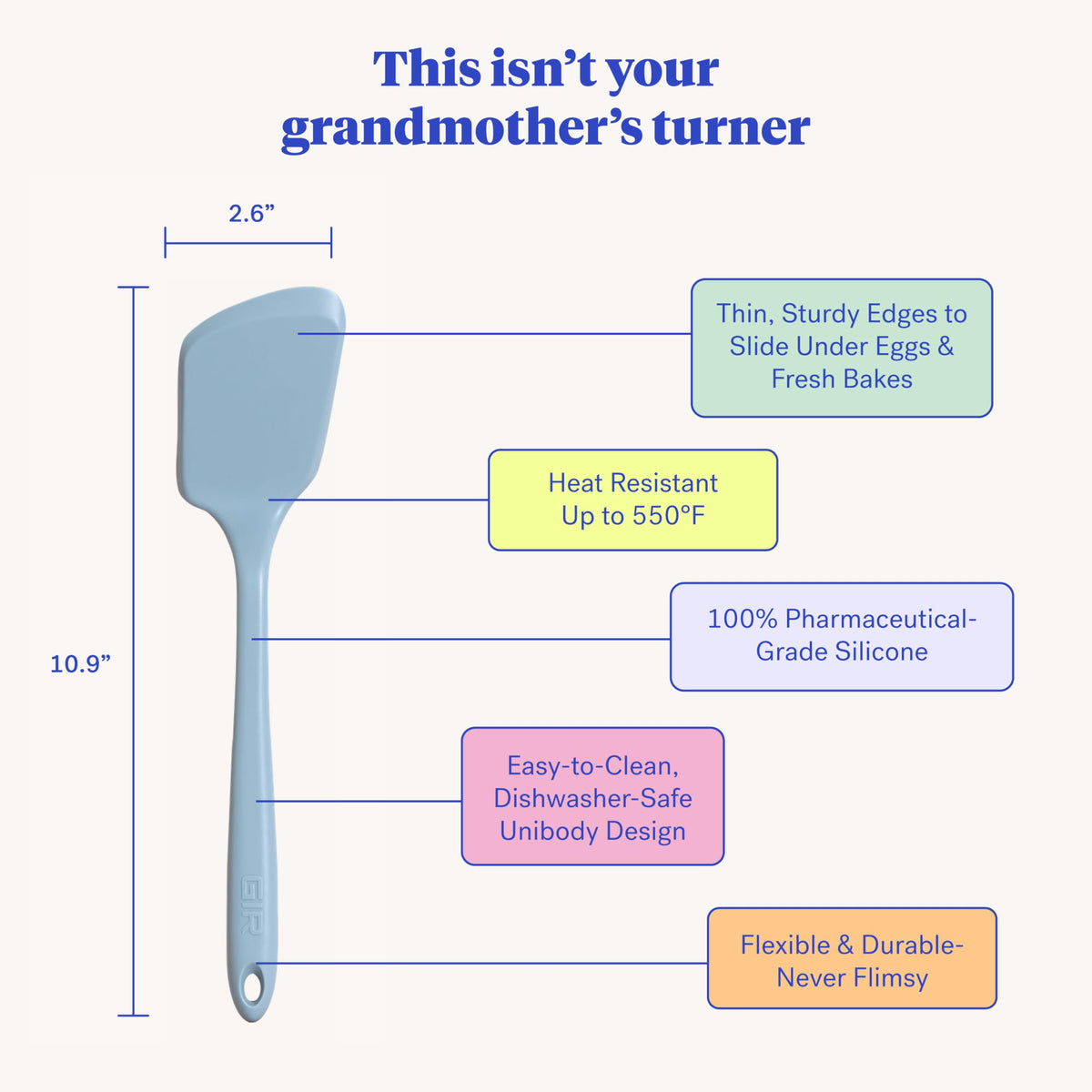 GIR precision flipping spatula in slate offers controlled turning for delicate foods