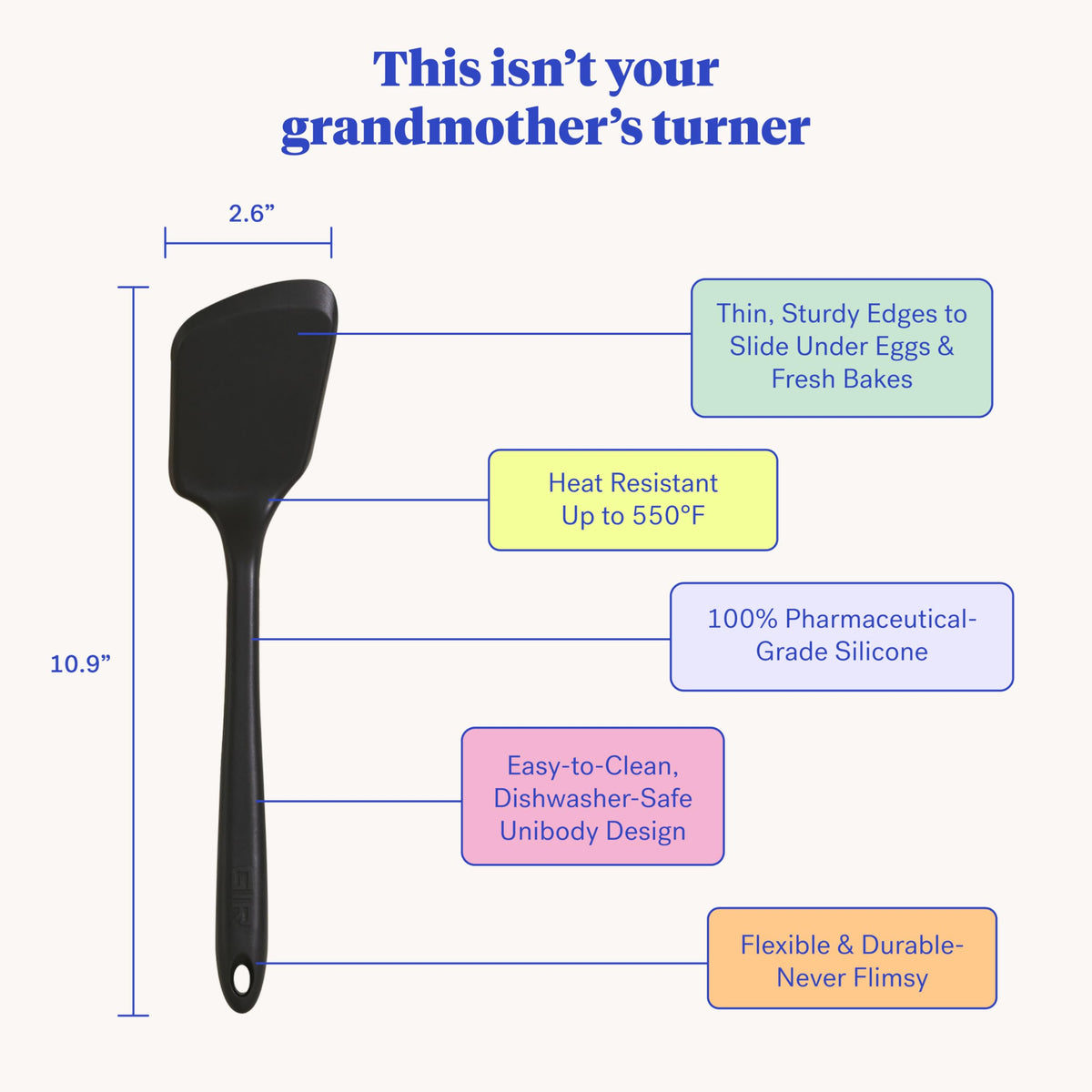 GIR mini spatula withstands up to 425°F for versatile cooking.