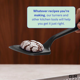 GIR mini spatula slides under delicate foods without damage for gentle turning.
