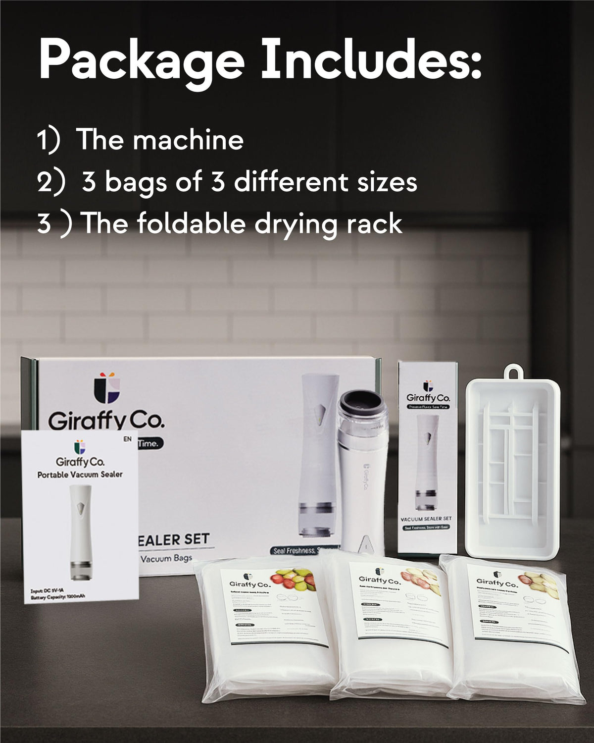 Giraffy Co. kitchen-preservation setup supports fresh meals on the go.