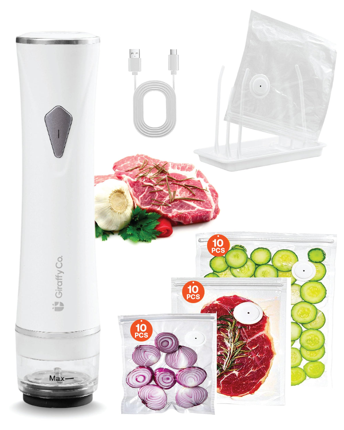 Giraffy Co. vacuum sealer with visible water tank protecting the device during sealing.