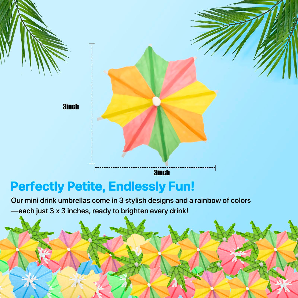 Girla drink umbrella octagon design adds colorful garnish to beverages.