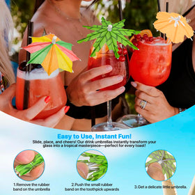 Girla tropical colors umbrella collection complements party beverage setups.