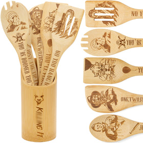GIRVEM 6Pcs horror spoons with holder for Halloween kitchen decor