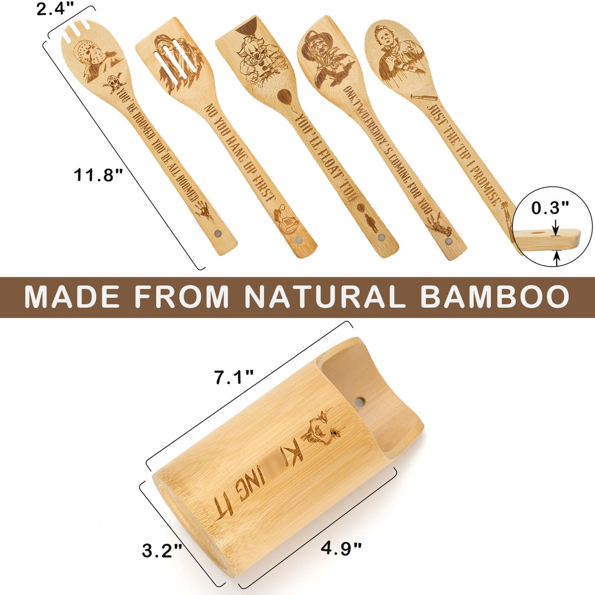 GIRVEM bamboo utensils close-up highlighting natural, odor-free material