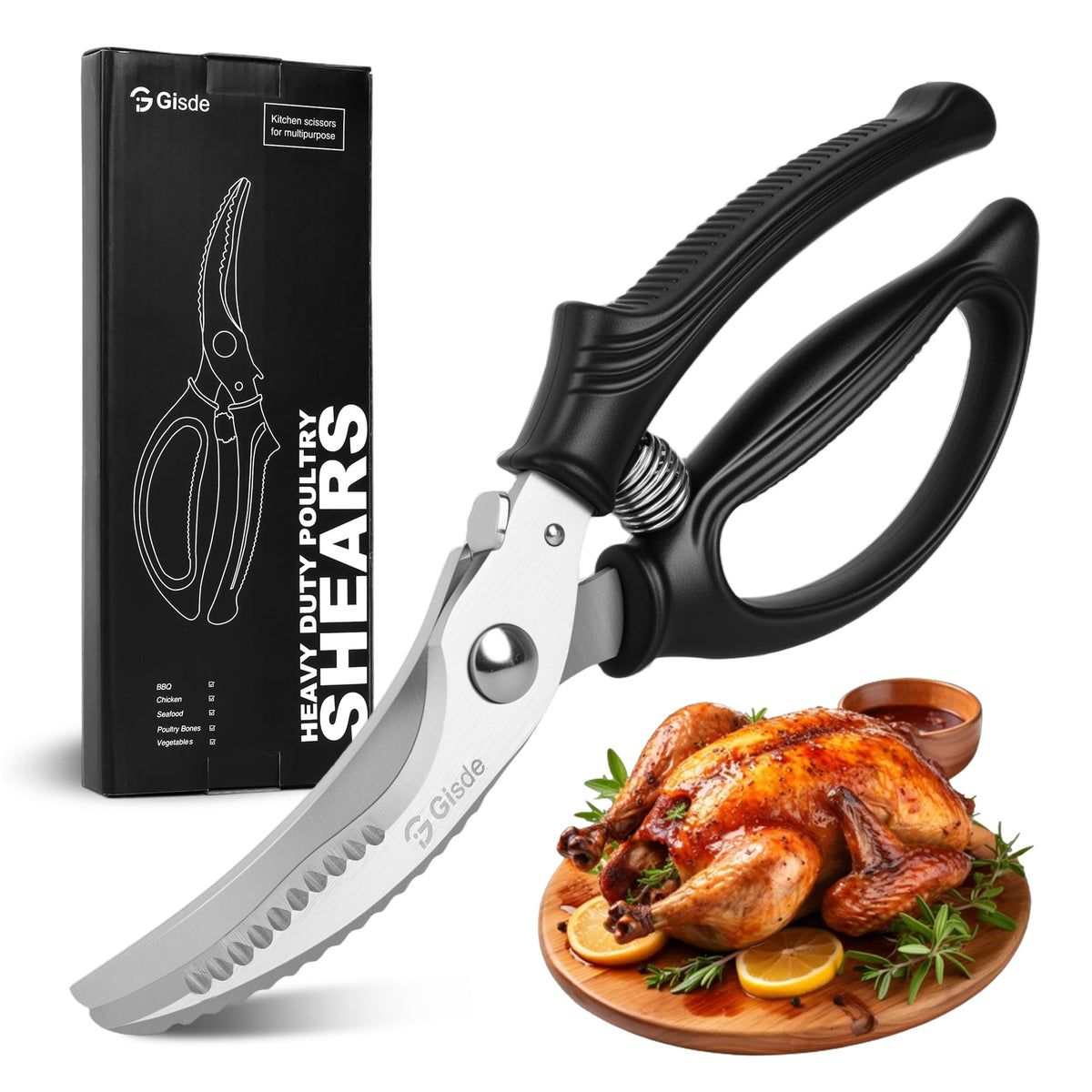 Gisde heavy duty poultry shears blade closeup for precise kitchen cuts