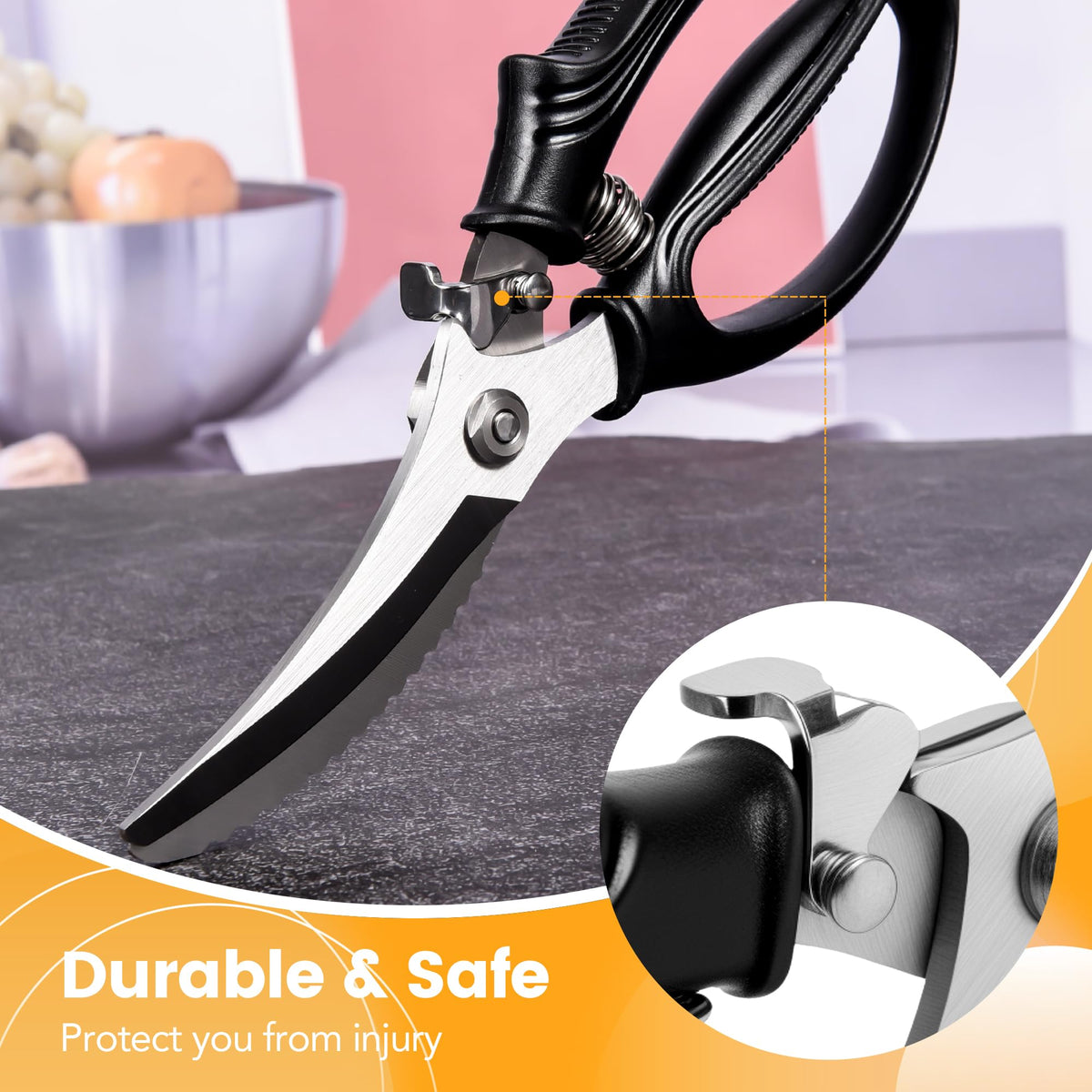 Gisde heavy duty poultry shears non-slip serrated edge for secure fish and meat prep