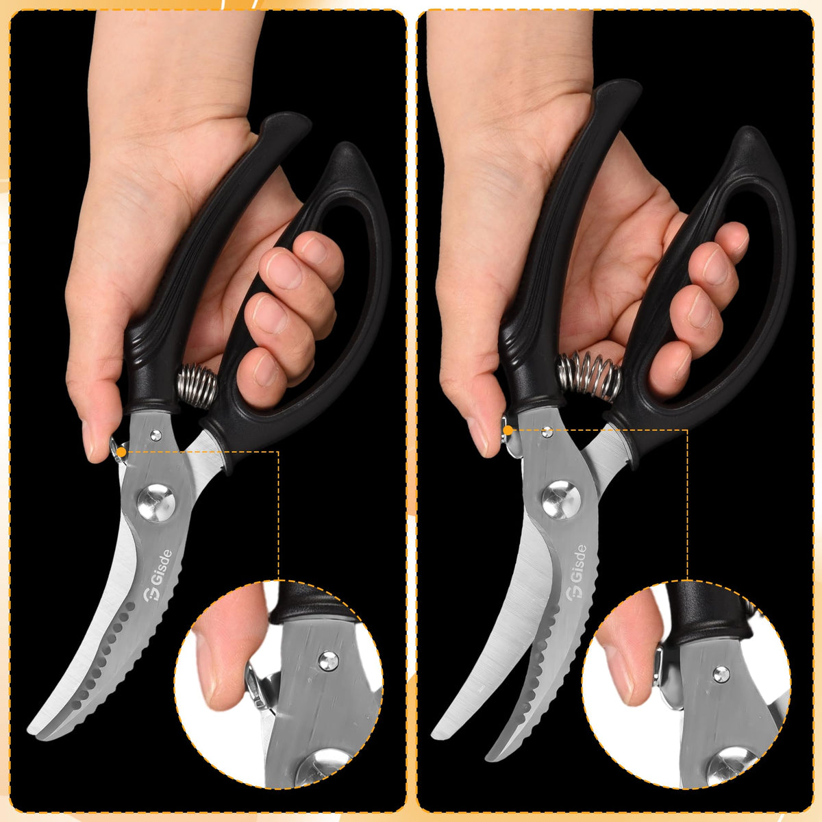 Gisde heavy duty poultry shears safety lock for secure storage