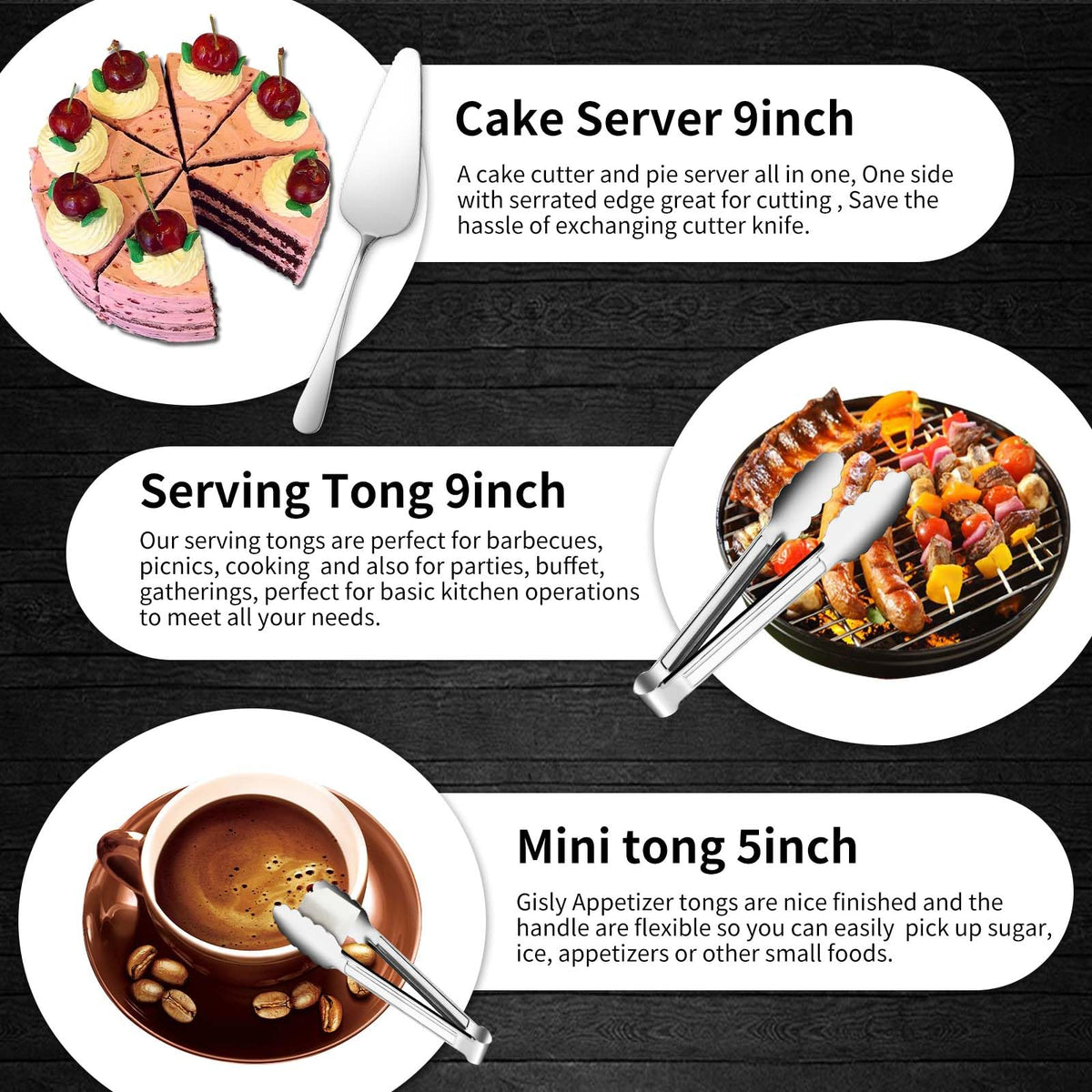 Gisly 12-piece serving set appetizer tongs convenient for starters