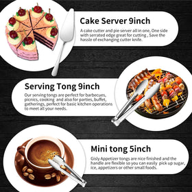 Gisly 12-piece serving set appetizer tongs convenient for starters