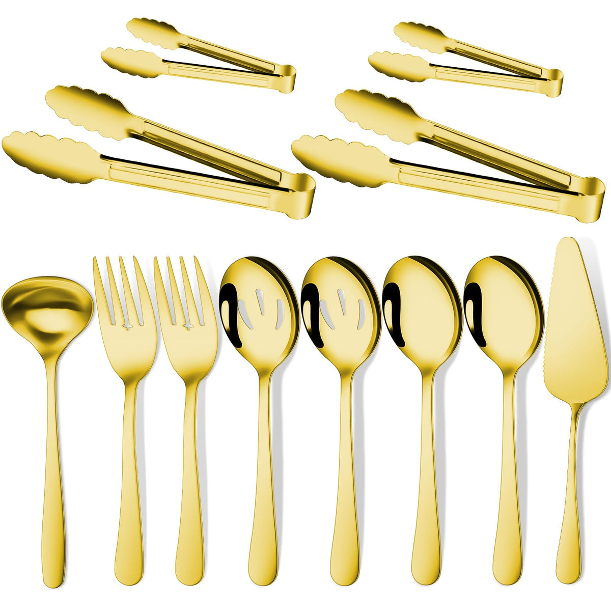 Gisly Gold 12-piece serving utensils set on table, stylish and durable for buffets.