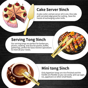 Gisly Gold appetizers tongs enable quick, clean serving.