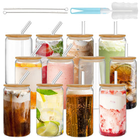 GIVAMEIHF 16oz glass cups with bamboo lids offer stylish sipping and spill resistance.