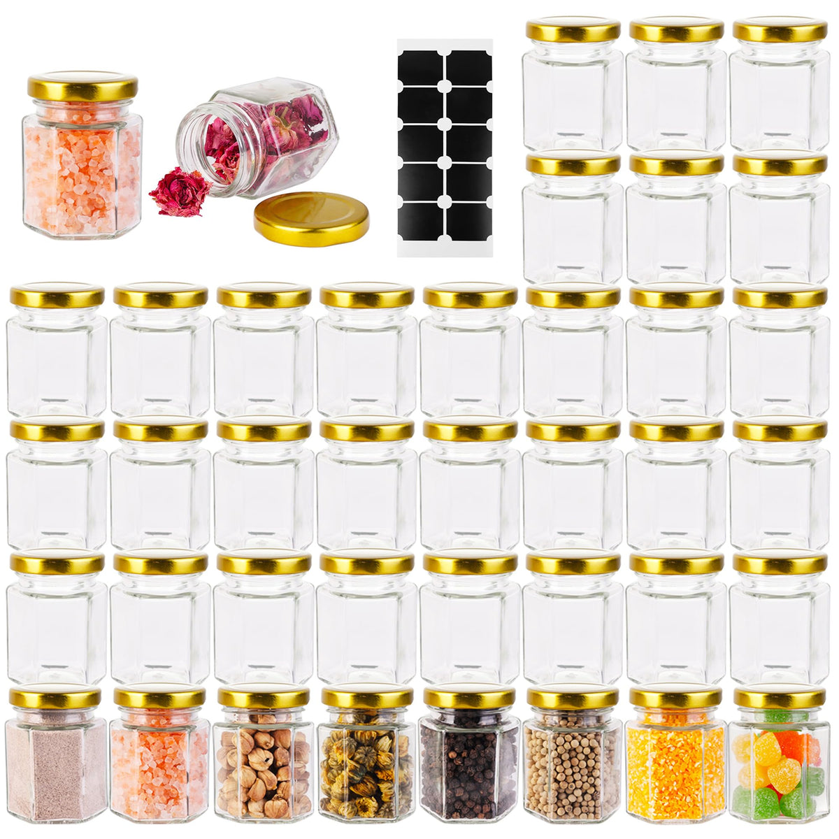 GIVAMEIHF 3oz hexagon jar with gold lid, ideal for gifts.