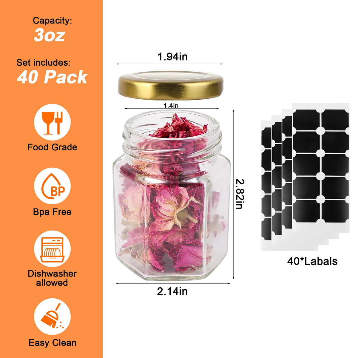 GIVAMEIHF hexagon glass jar clearly shows contents, great for spices.