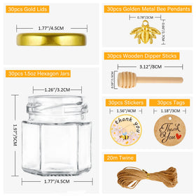 GIVAMEIHF honey jar with gold lid and bee pendant for weddings or baby showers