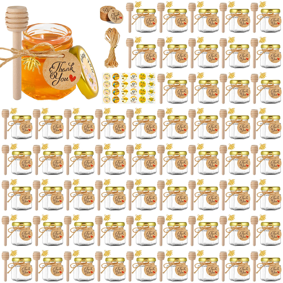 GIVAMEIHF mini glass honey jar with hexagon shape and gold lid for stylish gifting