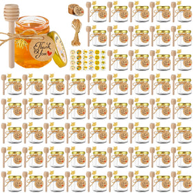 GIVAMEIHF mini glass honey jar with hexagon shape and gold lid for stylish gifting