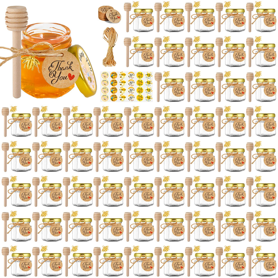 GIVAMEIHF mini glass honey jar with hexagon shape and gold lid for stylish gifting