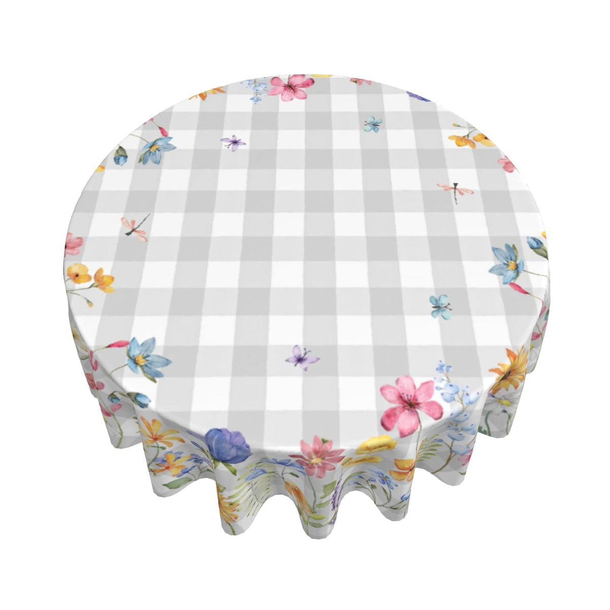 Giwawa round tablecloth decor option with floral and plaid for chic tables.