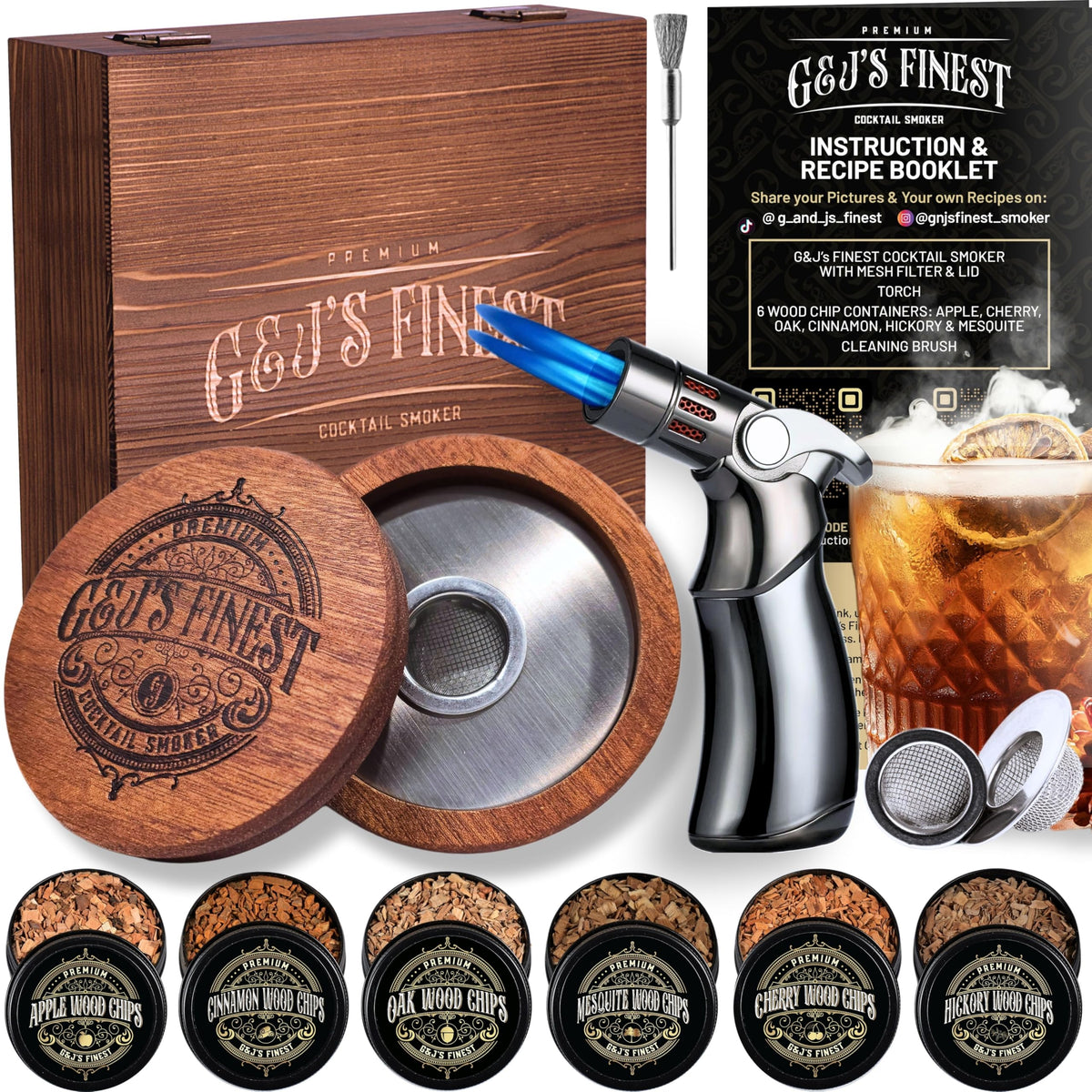 G&J's Finest whiskey smoker kit with torch for premium home cocktails.