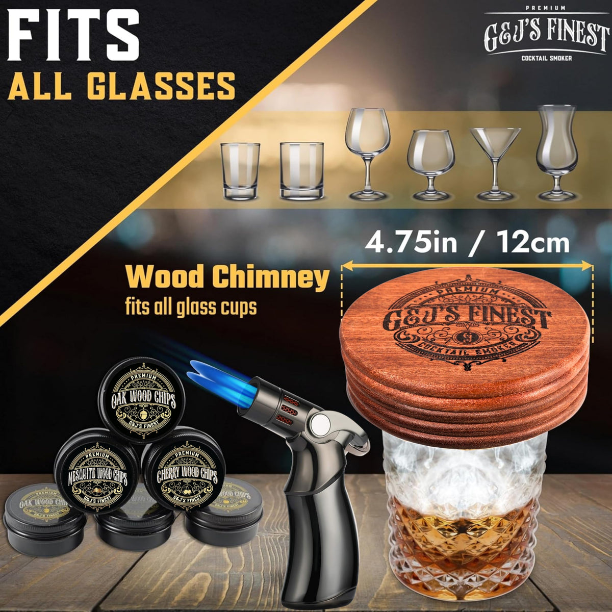 G&J's Finest wood chip varieties cherry cinnamon oak apple mesquite hickory.