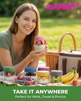 GLATABAM 4oz dressing jar in use inside a lunchbox for on-the-go meals.