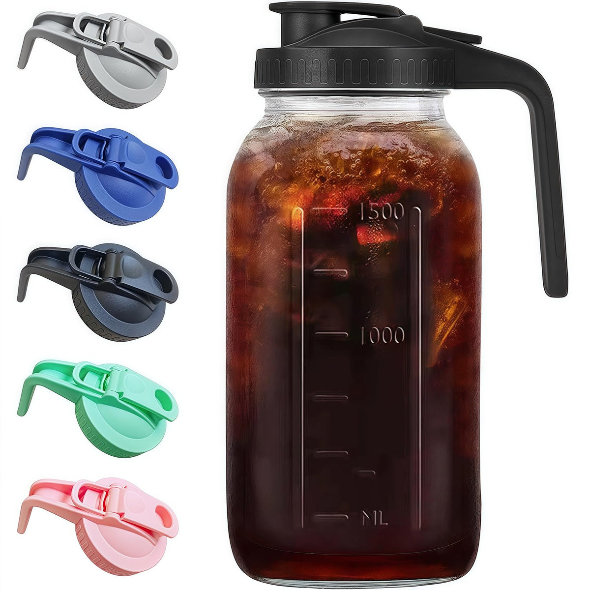 Glabotoil glass pitcher with color lids for style and function
