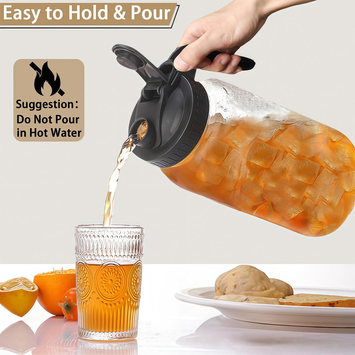 Glabotoil 64oz pitcher stored in fridge, space-saving design