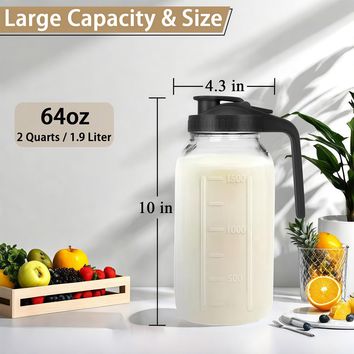 Glabotoil glass pitcher with pour spout for drip-free serving