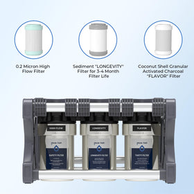 GLACIER FRESH carbon filter highlights taste-boosting charcoal layer.
