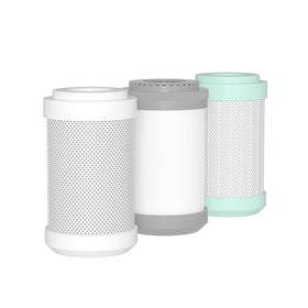 GLACIER FRESH RV filter front view for portable filtration, compact 3-pack system.