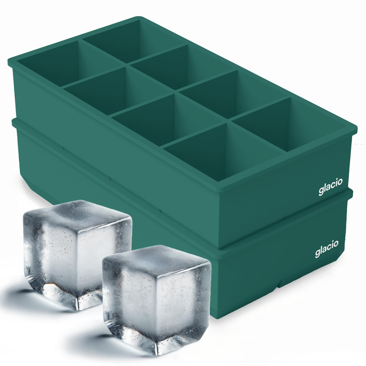 Glacio ice cube molds 2-pack with giant square cubes for slow-melt chilling in whiskey.