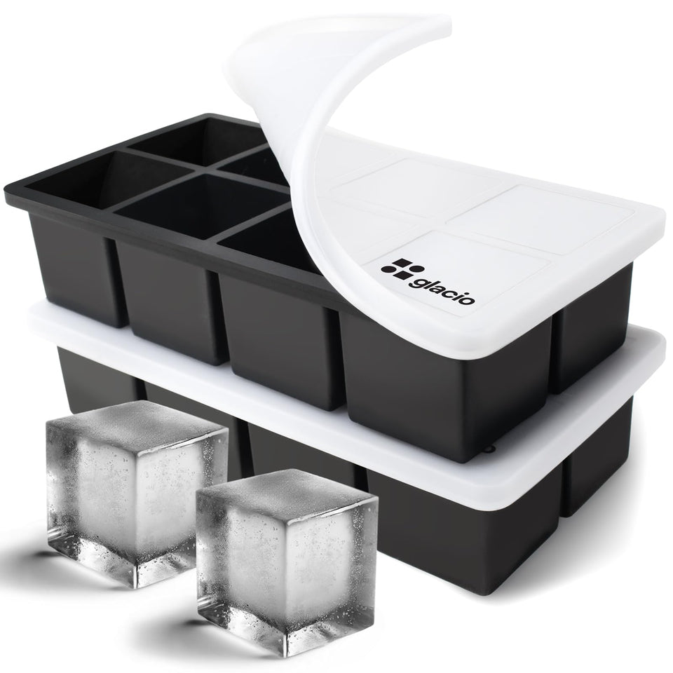 Glacio 2-inch ice cube tray forming large cubes for slow-melt chilling.