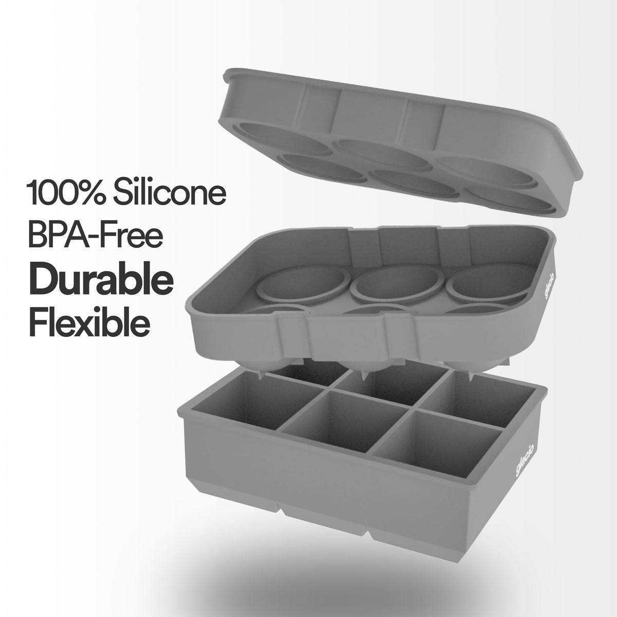 Glacio ice tray with lid keeps freezer odors out and spills contained.