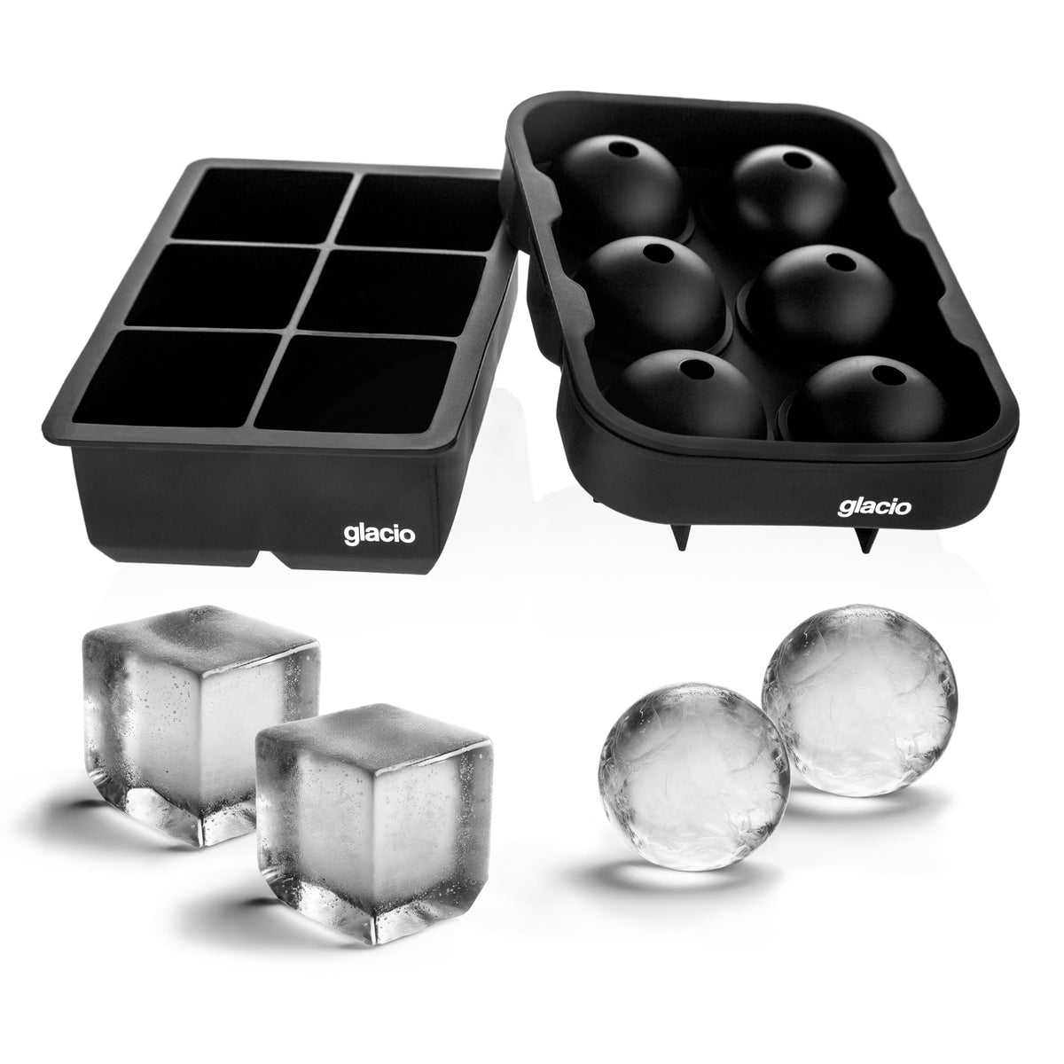 Glacio large ice cube mold producing square 2-inch cubes for slow-melting drinks.