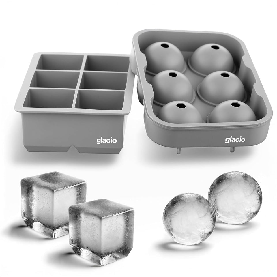 Glacio large square ice cube tray producing 2-inch cubes for slow-melt chilling.